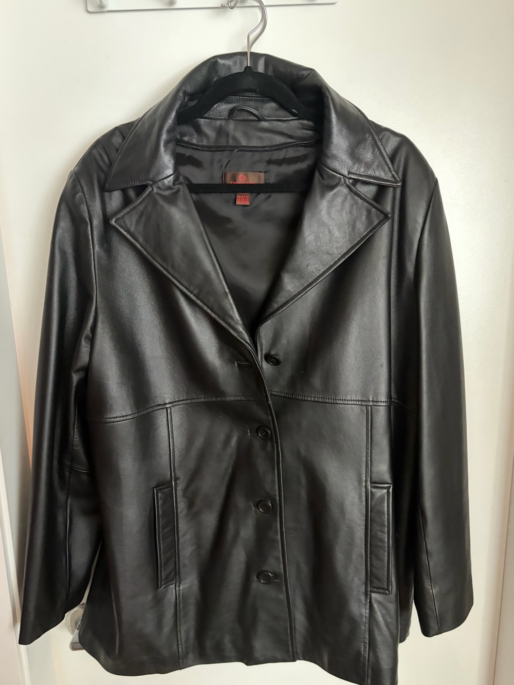Danier Black Leather Button-Front Coat Jacket